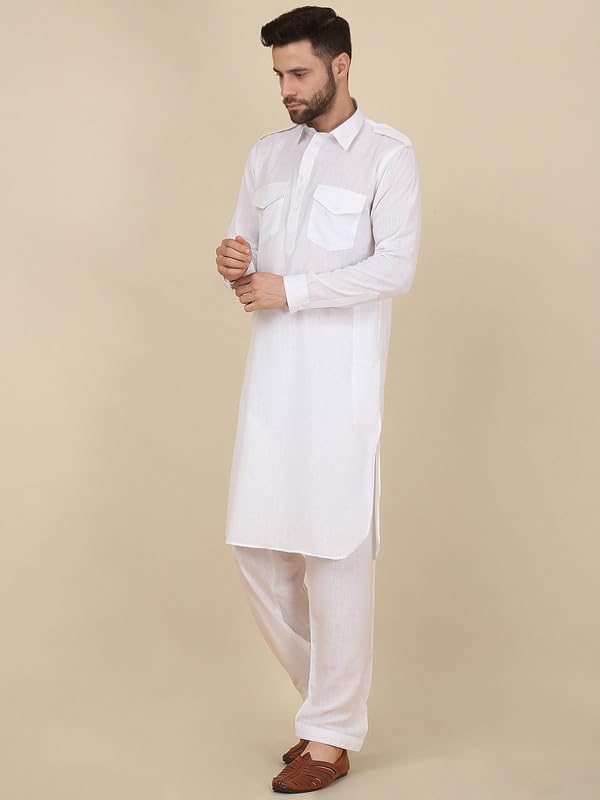 Image of KRAFT INDIA Men's Cotton Pathani Kurta With Drawstring Salwar Set