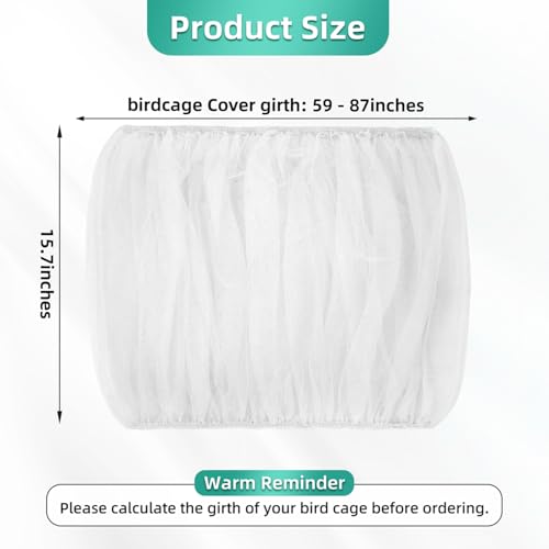 Image of Bird Cage Seed Catcher, Seed Catcher Guard Net Cover, Parrot Nylon Mesh Net Cover, Universal Soft Airy Cage Net Stretchy Skirt for Round Square Cages (Solid-White, 15.7 inch x87 inch)