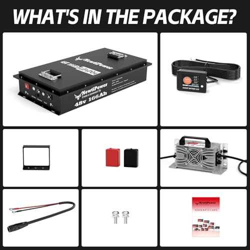 Image of 48V 166Ah Golf Cart Lithium LiFePO4 Battery with Charger and 200A BMS Grade A Cells Deep Cycle Rechargeable Battery,10000+ Cycles,Perfect for Golf Cart,Off Grid Applications (48V 166Ah-GC-Chr)
