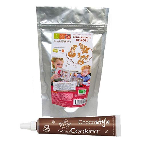 Bio preparazione a se stesso i suoi biscotti di natale . Con una penna al cioccolato per decorare i dolci.