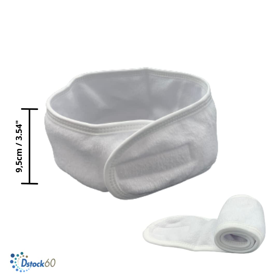 DSTOCK60 - Lot de 30 bandeaux blanc cheveux femme - Serre tête auto-adhésif - Bandeaux lavables - Idéal pour les soins de peau, maquillage, yoga