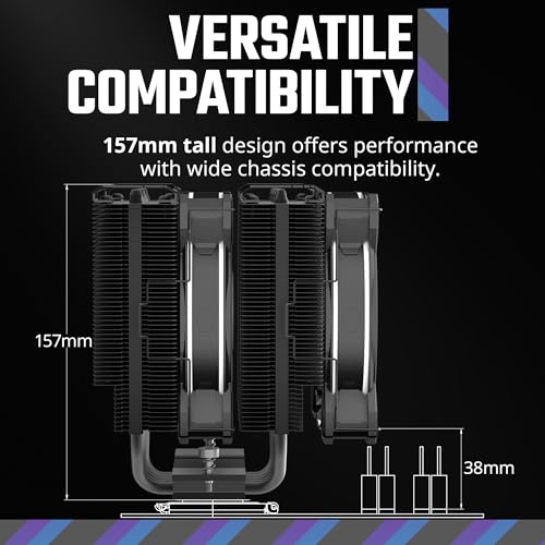 Image of Cooler Master Hyper 622 Halo Black Dual Tower CPU Air Cooler, 120 Halo PWM Fan, Dual Loop ARGB, 6 Copper Heat Pipes, Nickel-Plated, 154mm Tall, AMD Ryzen AM5|AM4, Intel LGA 1851|1700|1200 Brackets