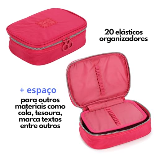 Kit Mochila 4 rodinhas giro 360 graus Lancheira Termica e Estojo Box Chaveiro Pelucia Pink Up4you