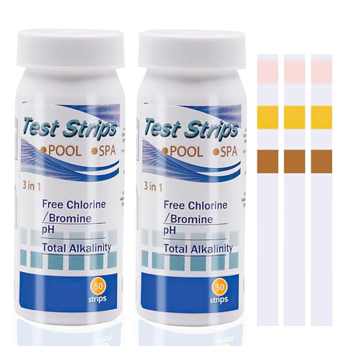 100 Pcs Hot Tub Test Strips, 3 In 1 Water Testing Kit, Ph Test Strips, Strip Testing Kits for Drinking Water for Rapid Determination of Chlorine, Ph Chlorine Alkaline Bromine Hardness Test Strip