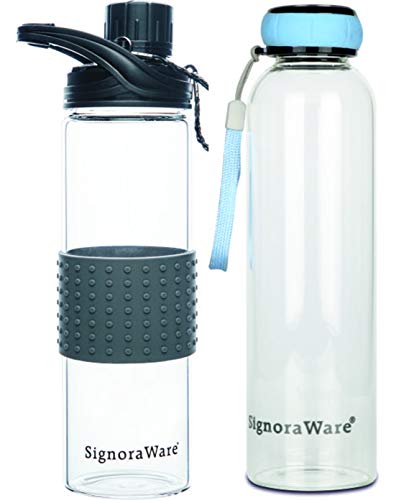 Signoraware Aqua Glow 550Ml And Aqua Marine 550Ml Combo Borosilicate Glass Bottle , Set Of 2, Clear