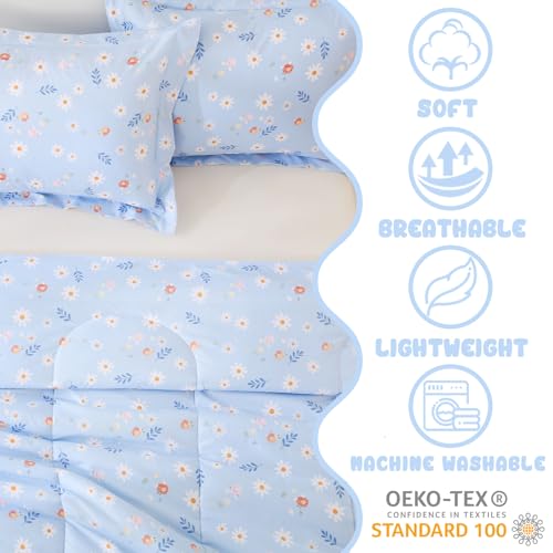 Image of Yibeizi Blue Floral Comforter Set for Girls Kids Twin Size Bedding