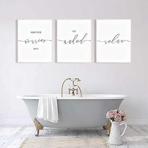 Wash Your Worries Away Print Relax Bathroom Quotes Posters Wall Art Canvas Pictures Guest Bathroom Decor 40x50cmx3pcs innerframe Cover
