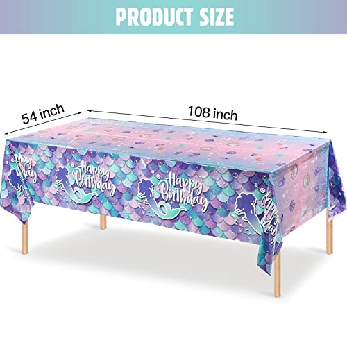3 Pcs Mermaid Tablecloth Mermaid Princess Happy Birthday Table Cloth Ocean Sea Party Table Cover Scales Mermaid Backdrop For Baby Shower Girls Birthday Party Decoration Supplies, 54 X 108 Inch #TOP1