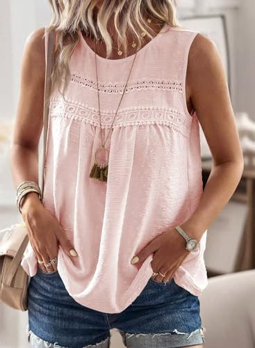 Image of Falechay Womens Summer Tops Boho Shirts Crewneck Sleeveless Tank Tops Flowy Lace Hem Casual Blouses Clothing Trendy 2026