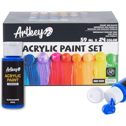 Artkey Acrylic Paint Set, 24 Colors 2 oz/59 ml Acrylic
