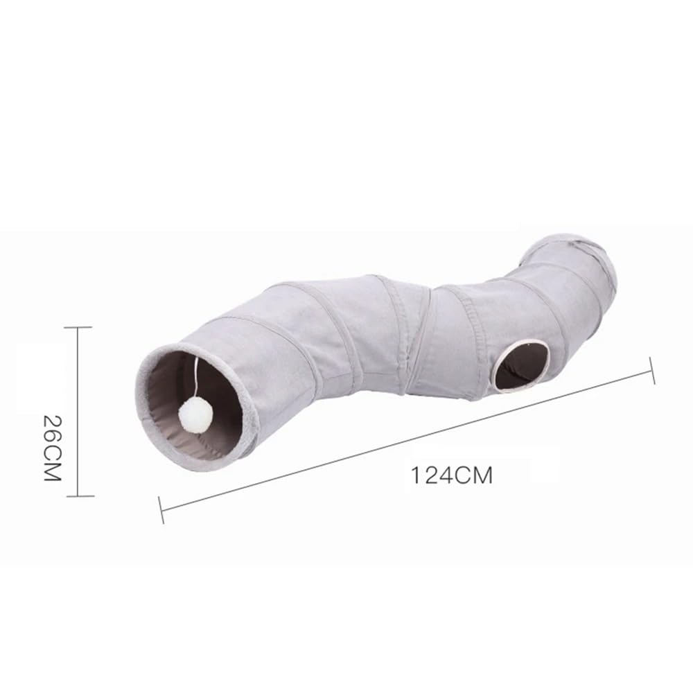 Tunnel pour Chat D'intérieur Jouets Pliables pour Chat Tube De Jeu en Forme De S Tunnel Froissé en Daim Gris pour Animaux De Compagnie avec Balle