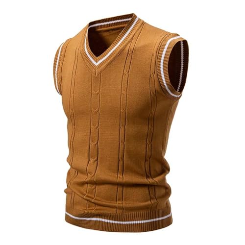 Adhdyuud Men V Neck Sleeveless Sweater Vest Striped Trim Cable Knit Pullover Slim Fit3