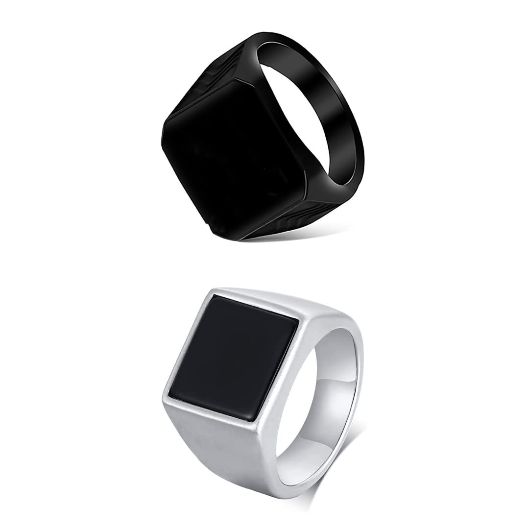 BELLINA Trending Black And Silver Finger Ring For Boys And Men Combo | Ring Combo For Men | Gift For Men And Boys - One Size (B09Y5PFQ7M) Amazon Price History, Amazon Price Tracker