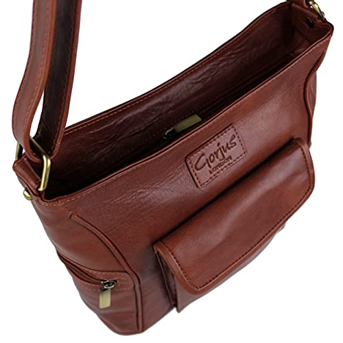 Sac à main bandoulière Gorjus en cuir tan marron avec grande bandoulière