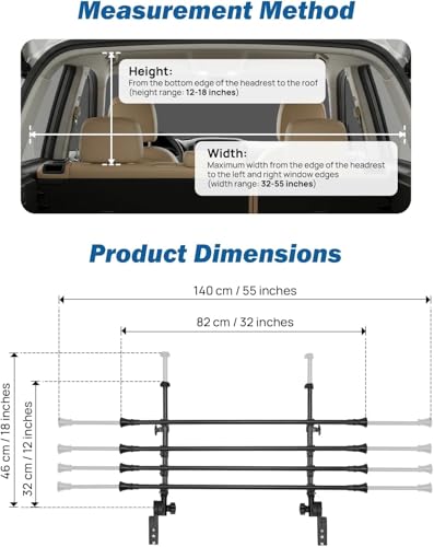 JOYTUTUS Schutzgitter Auto Hundegitter aus Kohlenstoffstahl Hundeschutzgitter Trenngitter Gepäckgitter Universal für Kofferraum 32-46CM * 85-140CM