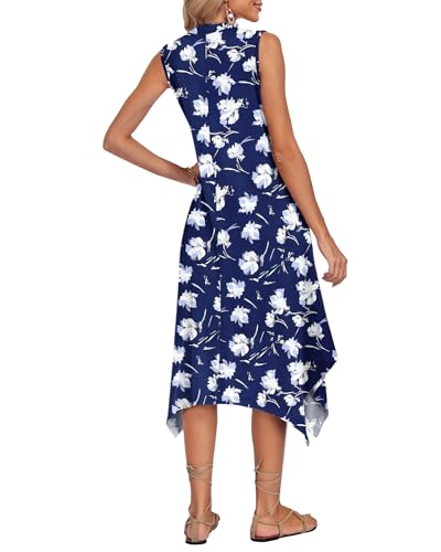 Image of AUSELILY Summer Dresses for Women 2026 Casual Sleeveless Sundress Asymmetrical Hem Tank Midi Dress with Pockets