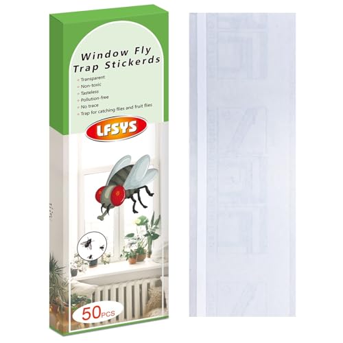 LFSYS 50 Pack Window Fly Trap, Fruit Fly Traps for Indoors, Fly Paper Sticky Strips, Fly Traps for