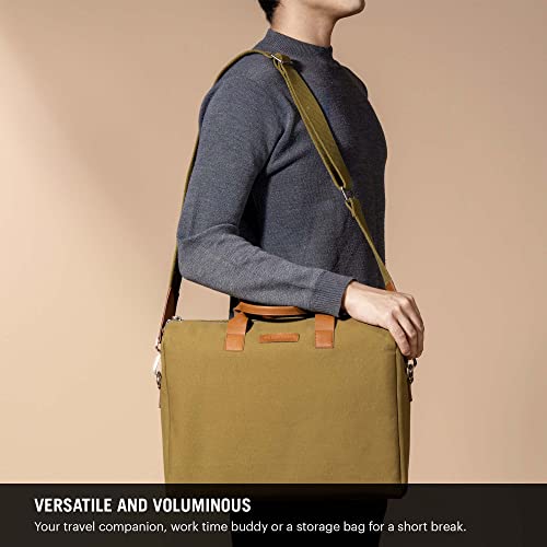 Image of DailyObjects Unisex City Compact Fleet Canvas Laptop Messenger Bag with Leather Handles and Adjustable Straps | Zip Closure with Slip Pockets and Large Storage For 14 Inch Laptops