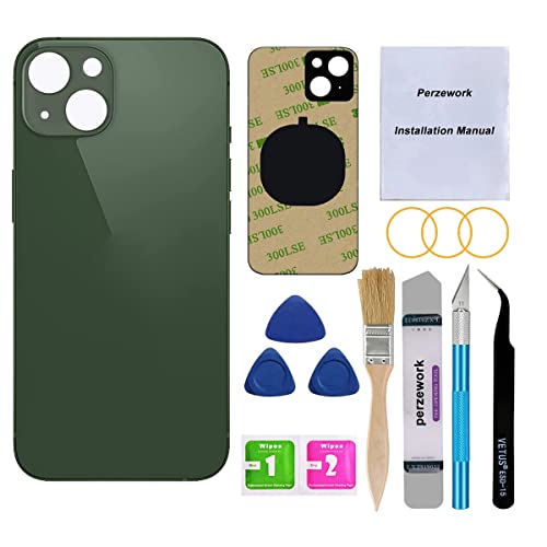Perzework OEM Rear Back Glass Replacement for iPhone 13 6.1 inch (Green) All Carriers with Adhesive and Professional Repair Tool Kits