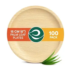 ECO SOUL [6 inch, 100-Pack Areca Palm Leaf Round Plates | Disposable Eco-Friendly Biodegradable Like Bamboo Wood Plates | Party, Wedding, Event Plates (15 cm)