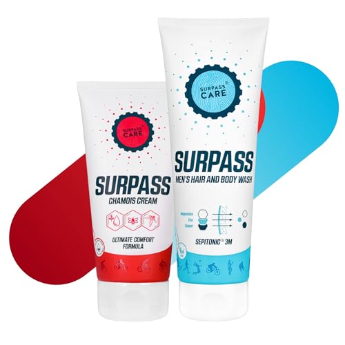 SURPASS - Paquete Paquete de Bicicleta para Hombres, Crema Antirozaduras Muslos y Gel de Ducha para Hombre con Magnesio, Protección Contra El Roce Muslos, Refuerzo de Energía - 170 + 250 ml