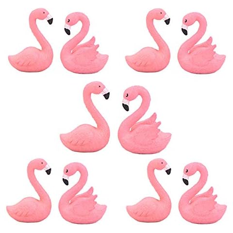 MAOMIA 10 Pcs Miniature Flamingo Figurine Easter Cupcake Toppers, Mini Flamingo Cake Decorations for Flamingo Party Bridal Wedding Fairy Garden Decor Cover