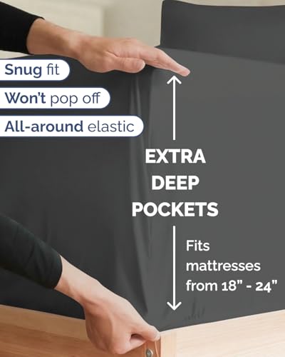 Image of Extra Deep Twin XL Sheet Set - 4 Piece College Dorm Bed Sheets Set with Extra Deep Pockets - Ultra-Soft, Comfy & Breathable Bedding for Women, Men, Kids & Teens - Wrinkle & Fade Resistant - Charcoal