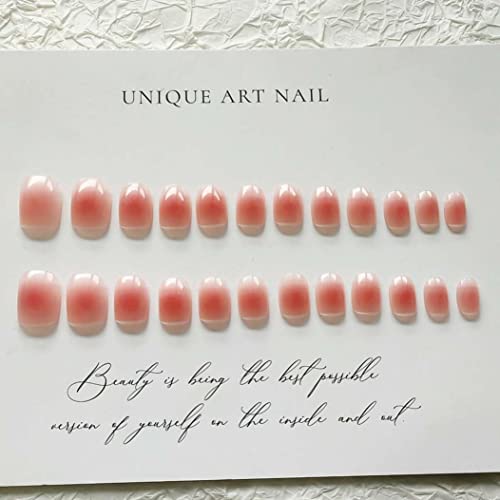 RikView Pink Press on Nails Short Fake Nails French Tip Nails White Nails Glossy Nails for Women 24 PCs/Set