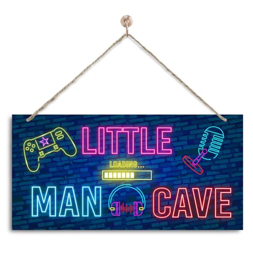 Little Man Caves Sign, Farmhouse Wall Decor, Decorative Wall Plaque, Rustic Door Sign, Gaming Decor, Playroom Decor Art, Kids Room Decor, Game Room Door Hanger, Wall Decoration for Boys Room