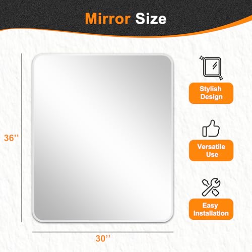 Image of Delma Bathroom Vanity Mirror, Silver Framed Mirror for Over Sink, 36x30