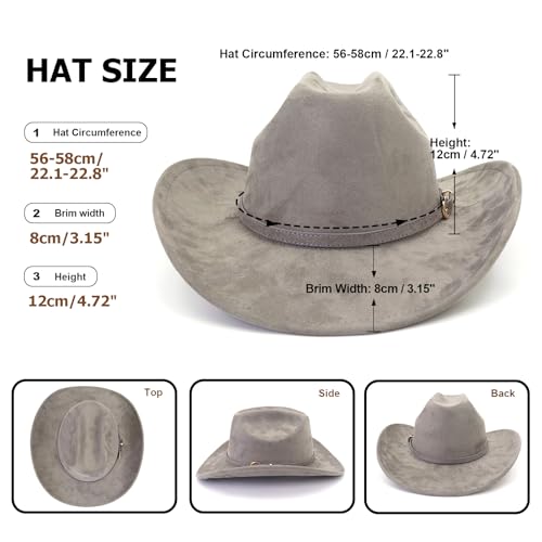 Image of Cowboy Hat Cowgirl Hat Men's & Women's Wide Brim Felt Fedora Hat with Buckle Belt Western Cowboy Hat for Women