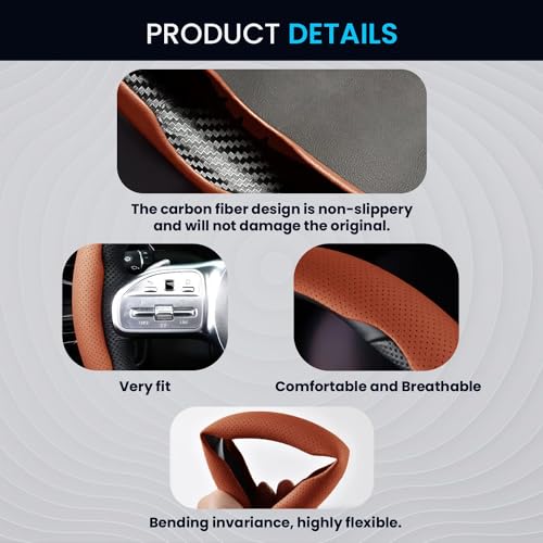 Image of KINGSWAY Premium PU Leatherette Tan Steering Wheel Grip Cover for All Cars - Universal Size Safe, Non-Slip and Stylish Car Interior Decoration Accessories, Set of 2 Pieces
