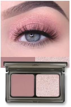 JUAAZIN Champagne Pink Shimmer Eyeshadow Matte Rose Double Colors Palette, High Pigment Eye Shadow Powder, Blendable Smooth and Texture Waterproof Smudge-proof Durable Long-lasting Makeup Palette 01#
