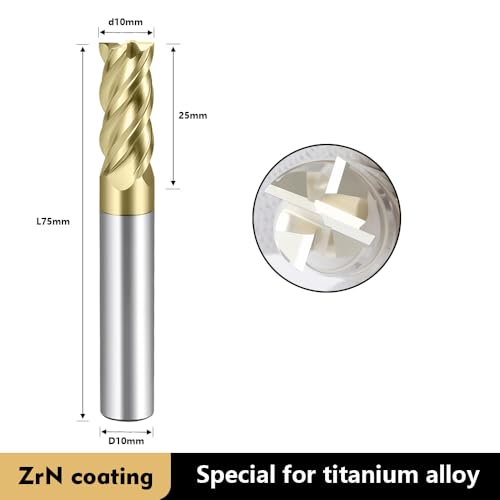 Image of Carbide Titanium Alloy End Mills 4 Flute ZrN Coating,for Titanium Alloy 1Pcs D10*75mm