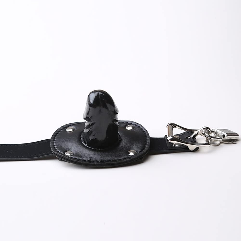 Realistic Mouth Dildo Gag with Lockable Dildo Penis Gag Leather Strap Restraint with Lock Bondage Silicone Dildo Gag for Sex Adult Play Black