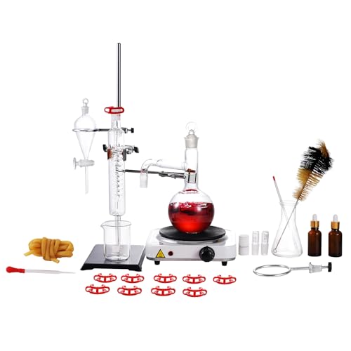 VEVOR Essential Oil Distillation Kit, 500ml Distillation Apparatus, 3.3 Boro Lab Glassware Distillation Kit with 1000W Heating Plate and 24, 40 Joint, 33 pcs Set