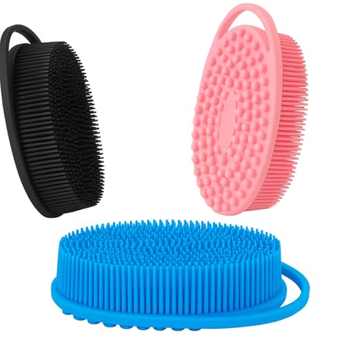 Silicone Body Scrubber Exfoliating 3 Pack, Shower Scrubber for Bo...