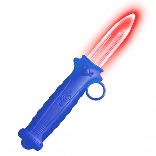 TIETHEKNOT Light Up Auto Retracting Prank Dagger – Safe Plastic Fake Knife Prop for Halloween, Christmas, April Fool’s Day, Parties, Dress Up and Role Play Fun (Blue)