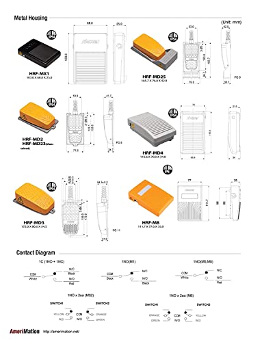 Kacon Hrf-Md212Y, Foot Switch, Aluminum Die-Casting, 250Vac, 1C Contacts, Ip54, 2M Cables #TOP3