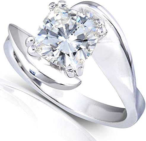 Kobelli Forever One (D-F) Moissanite Solitaire Curve Ring 2 CTW 14k White Gold
