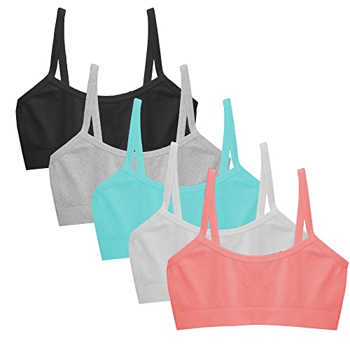 Popular Girls Seamless Training Bra - Crop Training Bras for Girls. Best Girls Sports Bra. Multi Piece Bra Pack, 5pk - Coral White Grey Black Blue, 14 Years