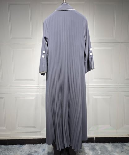 Image of Women's Contrast Trim Open Front Abaya Shawl Collar Split Sleeve Button Decor Cardigan
