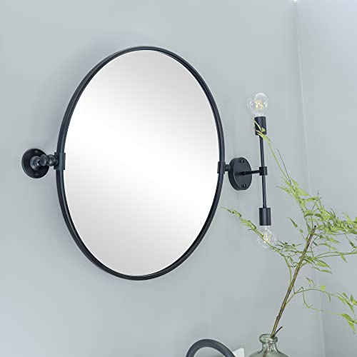 Image of Round Pivot Bathroom Mirror Black Circle Metal Framed Tilting Vanity Mirrors for Wall, Overall 27.98 x 24 inches (Mirrror 24 x 24 inches)