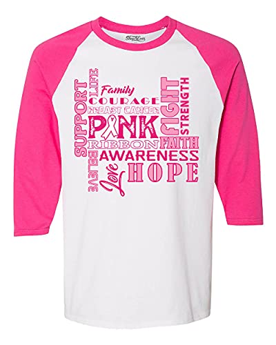 T-Shirt de Baseball Raglan Ruban Rose pour vos Marches Solidaires 2XL