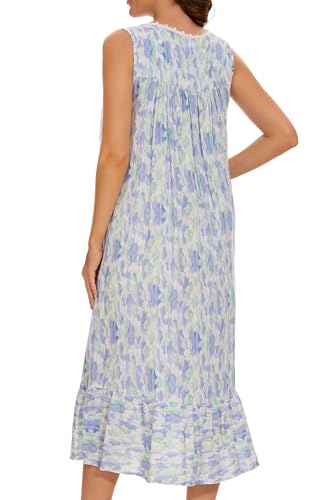 Image of AVIIER Cotton Nightgowns for Women Sleeveless House Dress Ladies Long Nightdress with Pockets S-XXL