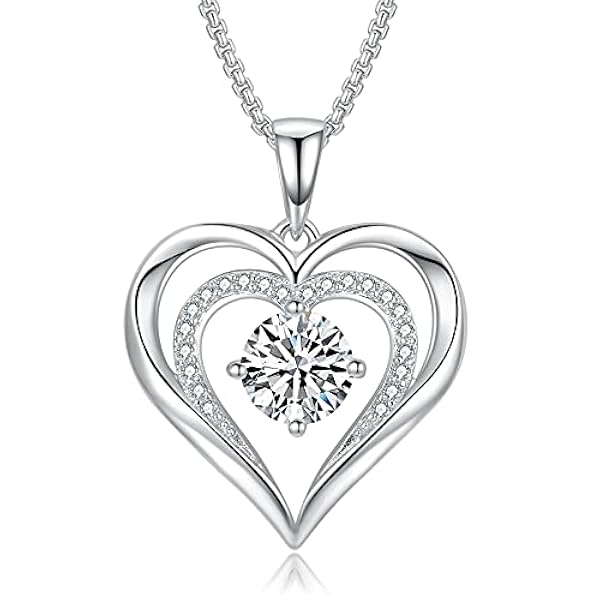 Praelinos Kärlek Hjärta Månadssten Halsband för Kvinnor 18K Vitguld Pläterat Hänge Halsband 5A Kubisk Zirkonia Årsdag Födelsedag Smycken Gåvor för Kvinnor Mamma Fru Flickvän Henne (Vit)