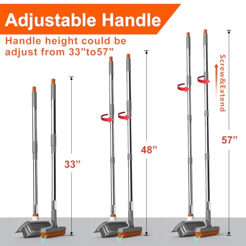 Image of ITTAR Floor Scrub Brush & V-Shape Grout Brush with Long Handle, Orange