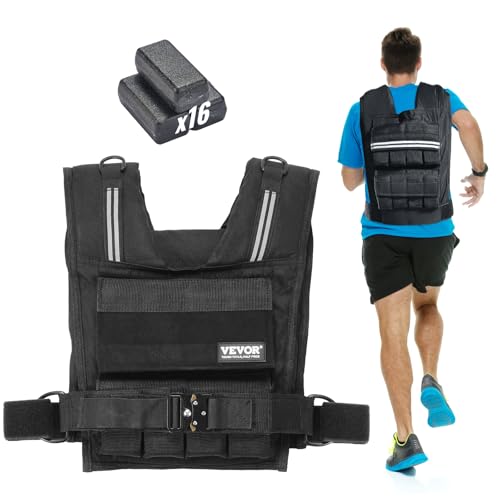 VEVOR Giubbotto con Pesi Regolabile 15,85kg, Giubbotto con Pesi 16 Blocchi di Ferro, Spalline e Striscia Riflettente per Allenamento Fisico, Attrezzatura da Allenamento Bodybuilding, Corsa, Jogging