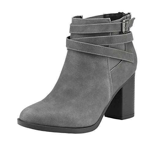 TOETOS Women's Chunky High Heel Ankle Boots Close Toe Fall Heeled Booties Shoes 8.5 Grey
