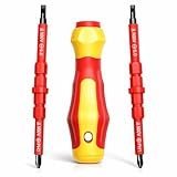 Insulated Screwdriver Set for Electricians – Ergonomic Handle, Magnetized Tips, Durable for Electrical Work, Receptacle & Outlet Screwdriver, Multi-Tool (3 in 1)